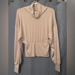 FREE PEOPLE ECRU/ BEIGE LONG SLEEVE GLAM METALLIC TURTLENECK SWEATER TOP  SZ S
